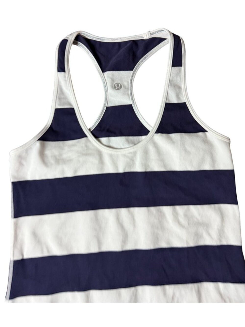 Lululemon Cool Racerback Extra Long Navy White Striped Tank Women Size 4 W1A21S - Picture 4 of 16